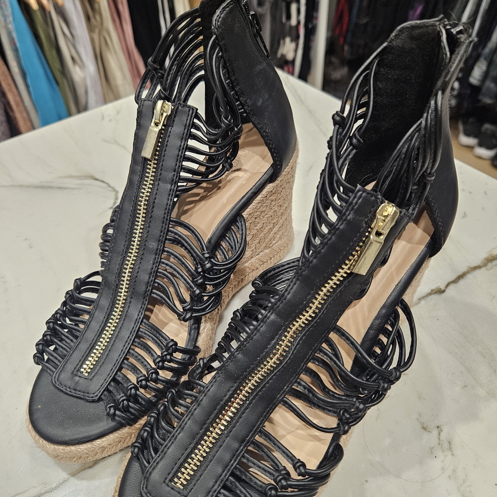 JustFab Black Woven Wedge Sandals
